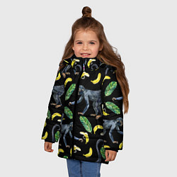 Куртка зимняя для девочки Обезьянки и бананы, цвет: 3D-черный — фото 2