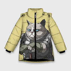 Куртка зимняя для девочки Кот, цвет: 3D-черный
