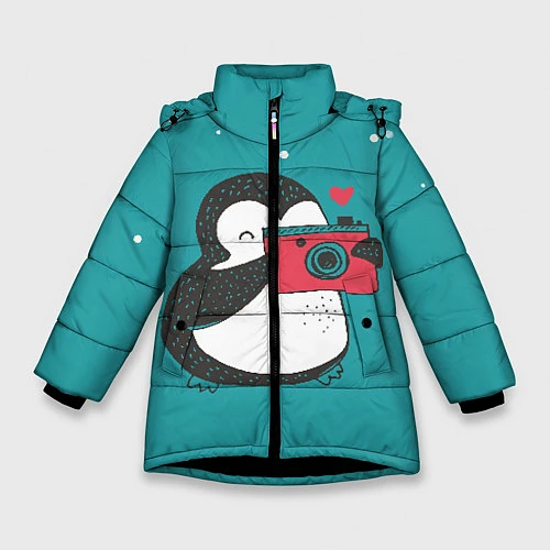 Зимняя куртка для девочки Пингвин с фотоаппаратом / 3D-Черный – фото 1