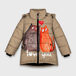 Куртка зимняя для девочки Влюбленные котики, цвет: 3D-черный