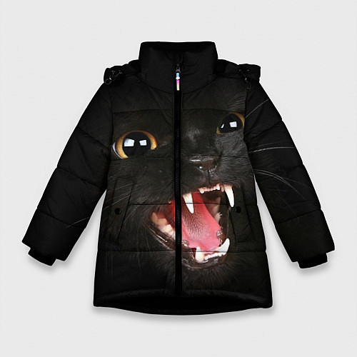 Зимняя куртка для девочки Черный кот / 3D-Черный – фото 1