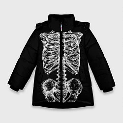 Куртка зимняя для девочки Скелет, цвет: 3D-черный