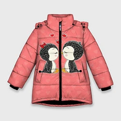 Куртка зимняя для девочки Влюбленные пингвины, цвет: 3D-черный