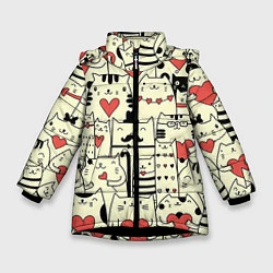 Куртка зимняя для девочки Любящие котики, цвет: 3D-черный