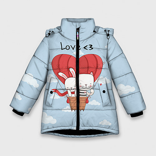 Зимняя куртка для девочки Влюбленные на шаре / 3D-Черный – фото 1