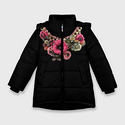 Куртка зимняя для девочки Золото и цветы, цвет: 3D-черный
