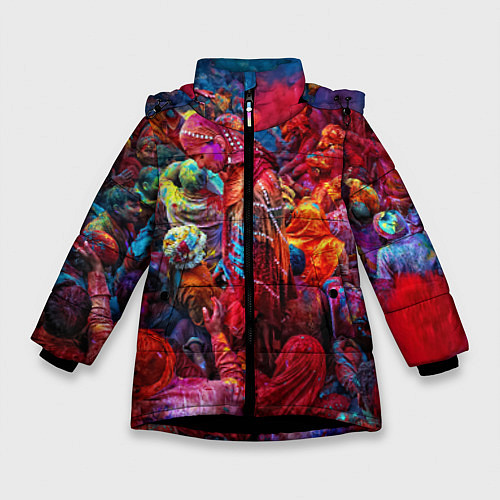 Зимняя куртка для девочки Индуистский фестиваль красок Х / 3D-Черный – фото 1