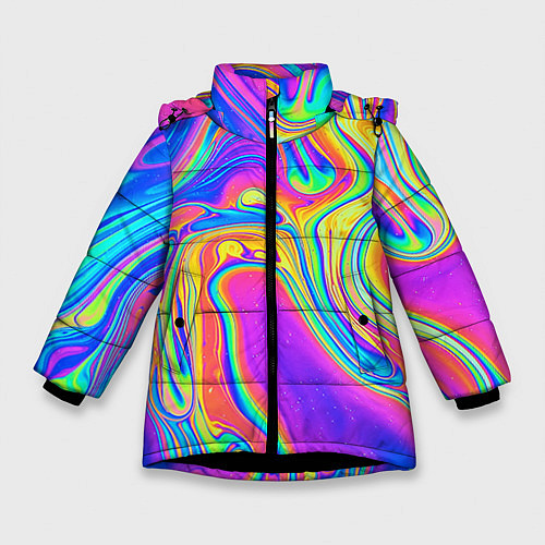 Зимняя куртка для девочки Цветные разводы / 3D-Черный – фото 1
