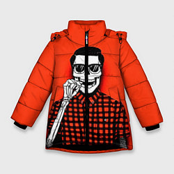 Куртка зимняя для девочки Скелет хипстер, цвет: 3D-черный
