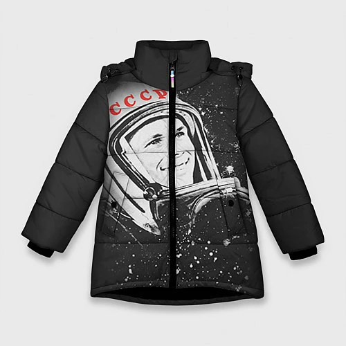 Зимняя куртка для девочки Гагарин в космосе / 3D-Черный – фото 1