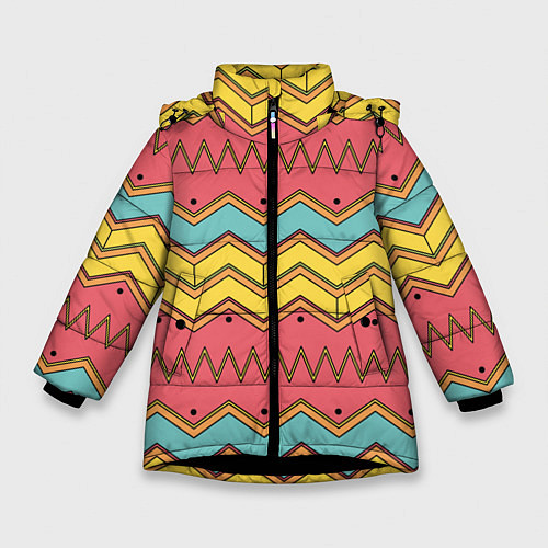 Зимняя куртка для девочки Цветные зигзаги / 3D-Черный – фото 1