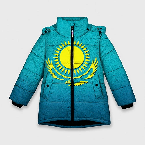 Зимняя куртка для девочки Флаг Казахстана / 3D-Черный – фото 1