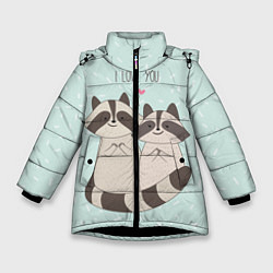 Куртка зимняя для девочки Влюбленные еноты, цвет: 3D-черный