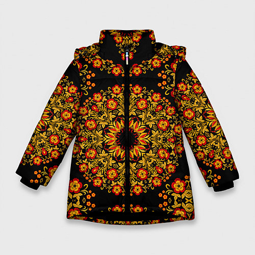 Зимняя куртка для девочки Хохлома Роспись / 3D-Черный – фото 1