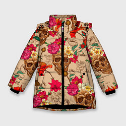 Зимняя куртка для девочки Черепа в цветах