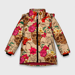 Зимняя куртка для девочки Черепа в цветах