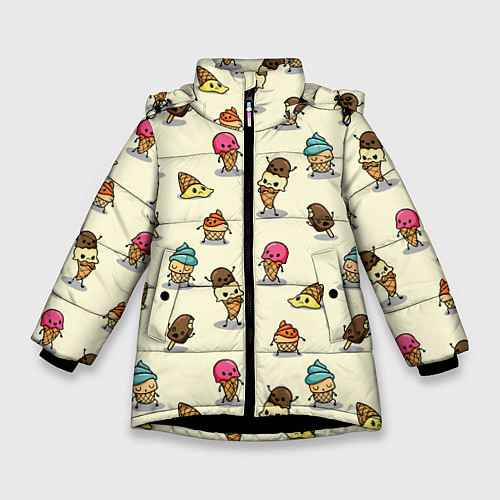 Зимняя куртка для девочки Мороженое с характером / 3D-Черный – фото 1