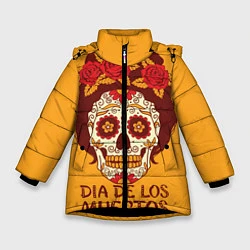 Куртка зимняя для девочки Мексиканский череп, цвет: 3D-черный