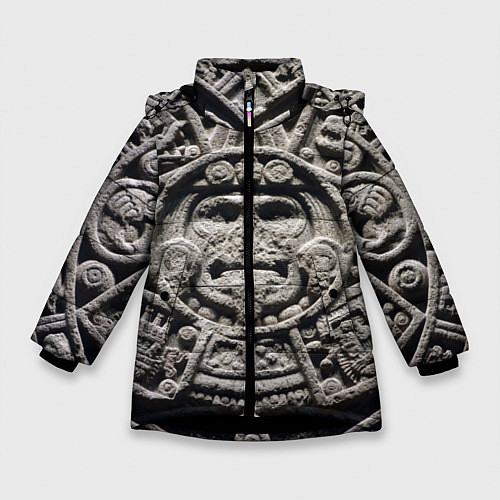Зимняя куртка для девочки Календарь ацтеков / 3D-Черный – фото 1