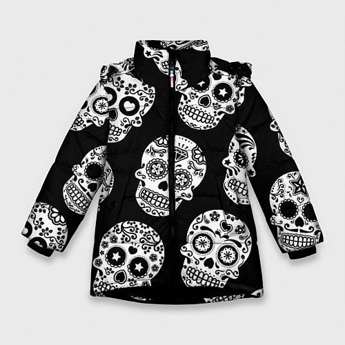 Зимняя куртка для девочки Черепа / 3D-Черный – фото 1