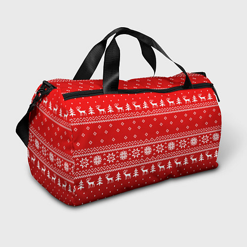 Спортивная сумка Красный узор с оленями / 3D-принт – фото 1
