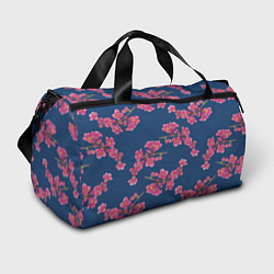 Спортивная сумка Веточки айвы с розовыми цветами на синем фоне