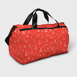 Спортивная сумка Контур из белых елочек на красном фоне с синим сне