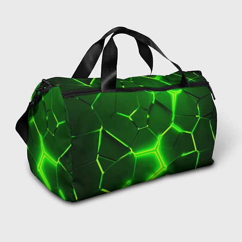 Спортивная сумка 3D ПЛИТЫ НЕОН NEON GREEN HEXAGON РАЗЛОМ / 3D-принт – фото 1