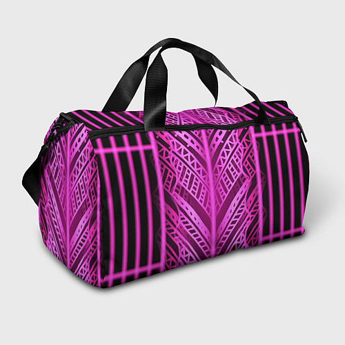 Спортивная сумка Неоновая абстракция Розовый светящийся узор на тем / 3D-принт – фото 1