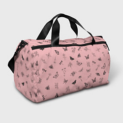 Спортивная сумка Цветочки и бабочки на розовом фоне