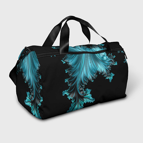 Спортивная сумка Черный с голубым неоновый фрактал Ледяная абстракц / 3D-принт – фото 1