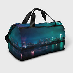 Спортивная сумка Неоновый город с рекой - Светло-зелёный