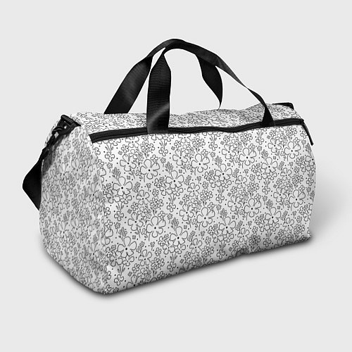 Спортивная сумка Цветочки черные на белом / 3D-принт – фото 1