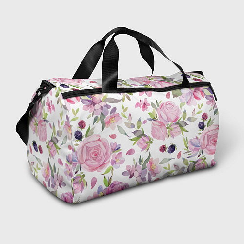 Спортивная сумка Летний красочный паттерн из цветков розы и ягод еж / 3D-принт – фото 1
