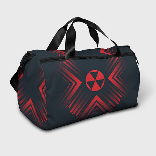 Спортивная сумка Красный Символ Fallout на темном фоне со стрелками / 3D-принт – фото 1