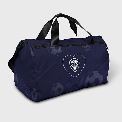 Спортивная сумка Лого Leeds United в сердечке на фоне мячей / 3D-принт – фото 1