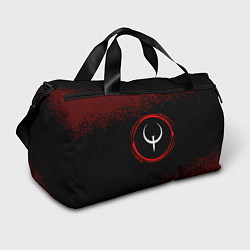 Спортивная сумка Символ Quake и краска вокруг на темном фоне