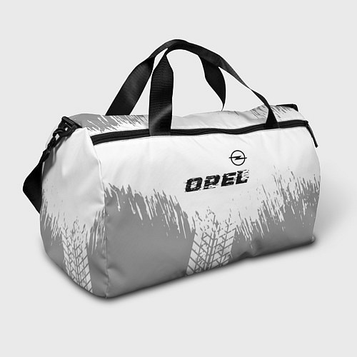 Спортивная сумка Opel speed на светлом фоне со следами шин: символ / 3D-принт – фото 1