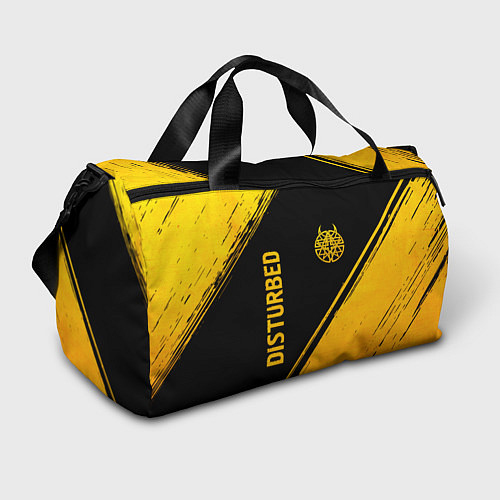 Спортивная сумка Disturbed - gold gradient: символ и надпись вертик / 3D-принт – фото 1