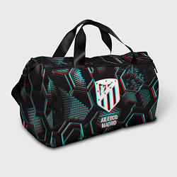 Сумки спортивные Atletico Madrid FC в стиле glitch на темном фоне, цвет: 3D-принт