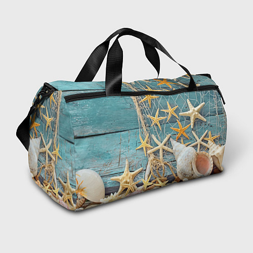 Спортивная сумка Натюрморт из сети, морских звёзд и ракушек - лето / 3D-принт – фото 1