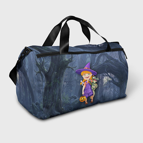 Спортивная сумка Ведьма малолетка в тёмном лесу с дракончиком / 3D-принт – фото 1