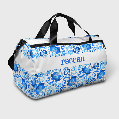 Спортивная сумка РОССИЯ голубой узор / 3D-принт – фото 1