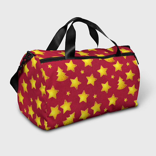 Спортивная сумка Золотые звезды и елки на красном / 3D-принт – фото 1