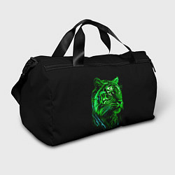 Спортивная сумка Нейросеть: неоновый зелёный тигр