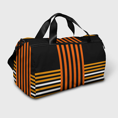 Спортивная сумка Полосатый узор в красных оранжевых тонах на черном / 3D-принт – фото 1