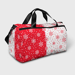 Спортивная сумка Рождественские снежинки на красно-белом фоне