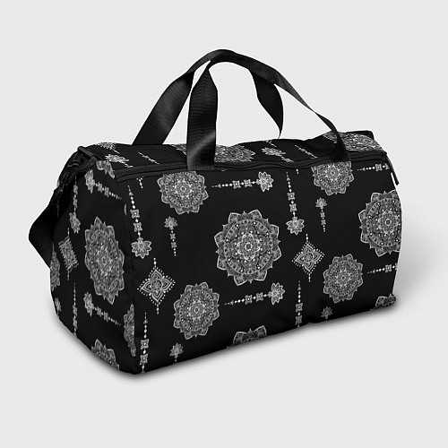 Спортивная сумка Паттерн с орнаментом мандалы на черном фоне / 3D-принт – фото 1