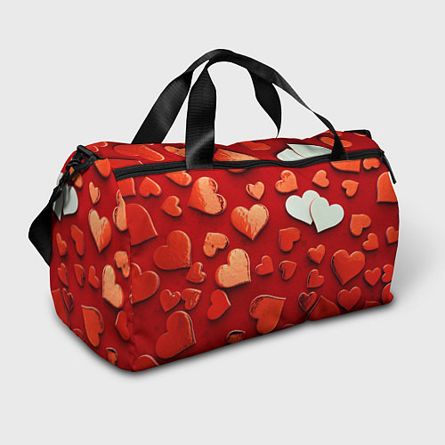 Спортивная сумка Красные сердца на красном фоне / 3D-принт – фото 1