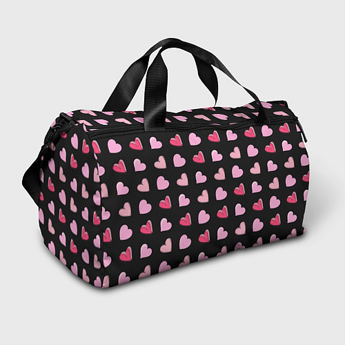 Спортивная сумка Валентинки на черном фоне / 3D-принт – фото 1